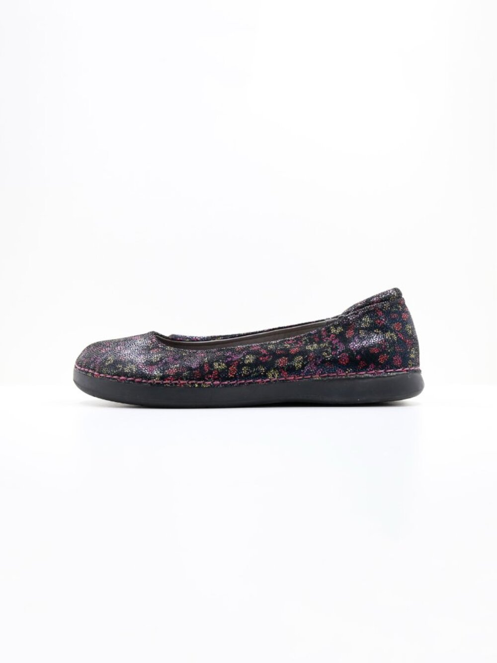 Alegria Petal Black Floral Leather Comfort Ballet Flats - 9